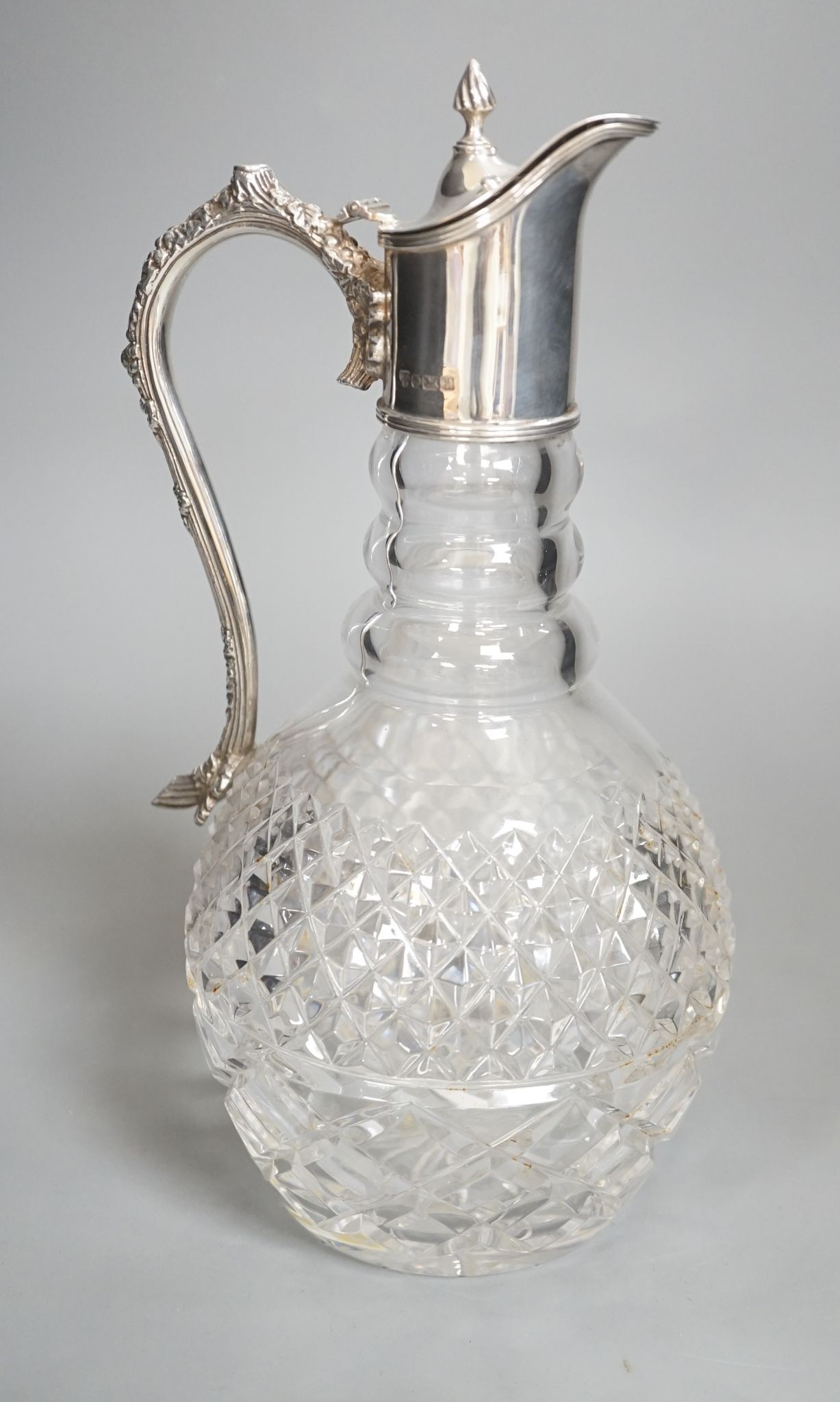 A modern silver mounted cut glass claret jug, C.J. Vander Ltd, Sheffield, 1995, height 27.6cm.